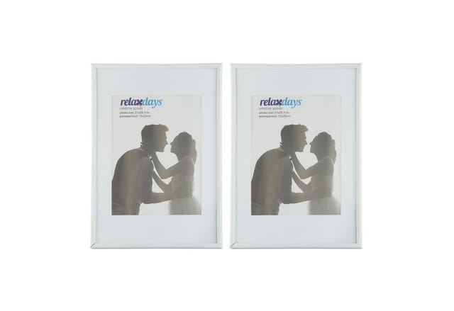 Relaxdays Bilderrahmen 2er Set, Din A4, Passepartout 15x20 Cm, Glasscheibe, Fotorahmen Zum Stellen Oder Hinhängen, Weiß