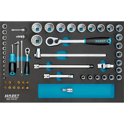 Steckschlüssel Satz, Vierkant Hohl 12,5 Mm (1/2), Vierkant Hohl 6,3 Mm (1/4), 57-tlg. - Hazet