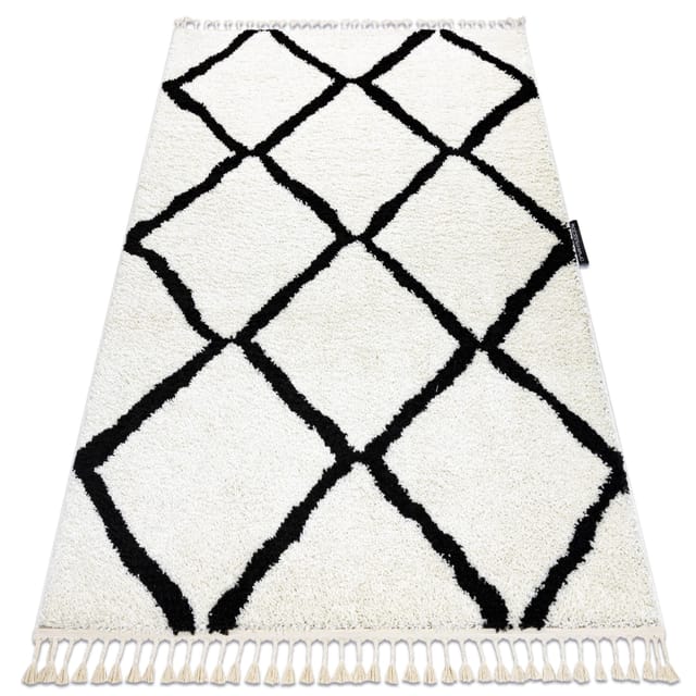 Teppich Berber Cross Weiß Franse Berber Marokkanisch Shaggy Zottig White 240x330 Cm