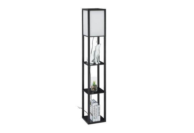 Stehlampe Mit Regal, Hbt: 161 X 26 X 26 Cm, E27-fassung, Holz & Acryl, Modernes Design, Stehleuchte, Schwarz - Relaxdays