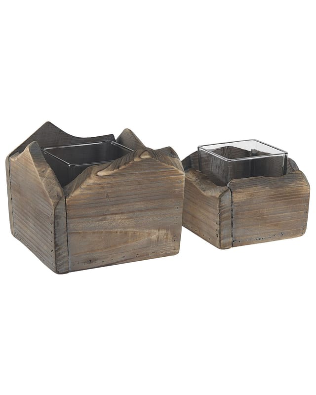 Kerzenständer 2er Set Plateros Tannenholz 15/12 Cm Dunkelbraun