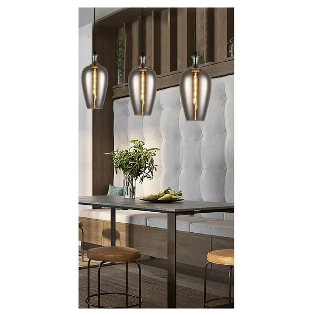 Trade Shop Traesio - Trade Shop - Zusammenfassung In Vetro Ambrato Lampada Zu Oval Sospension E27 A36-06 -