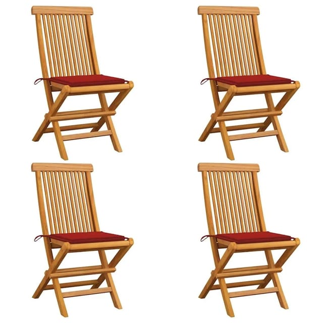 Vidaxl - Gartenstühle Mit Roten Kissen 4 Stk. Teak Massivholz