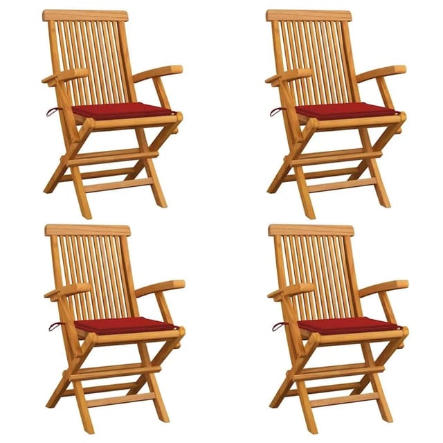 Gartenstühle Mit Roten Kissen 4 Stk. Massivholz Teak Vidaxl