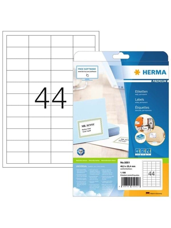 Universaletikett Premium 48,3 X 25,4 Mm (b X H) Nicht Wieder Ablösbar Papier Weiß 1.100 Etik./pack.