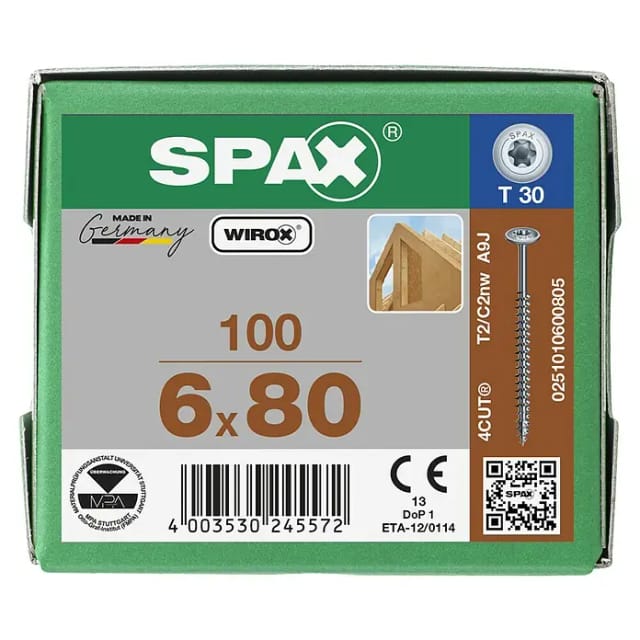 Banyo - Spax 251010600805 Holzschraube 6 Mm 80 Mm T-star Plus Stahl Wirox 100 St.