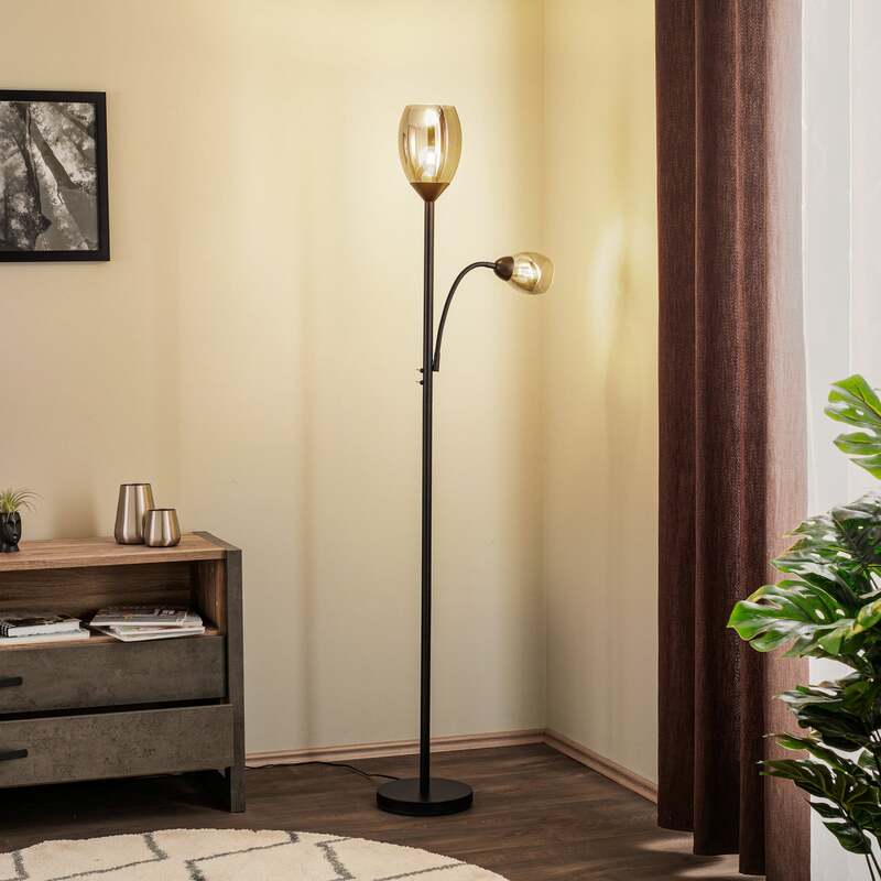 [gebraucht] B-ware Lindby Stehleuchte Irmino Led Lampe Mit Rauchglasschirmen Schwarz Matt 180cm