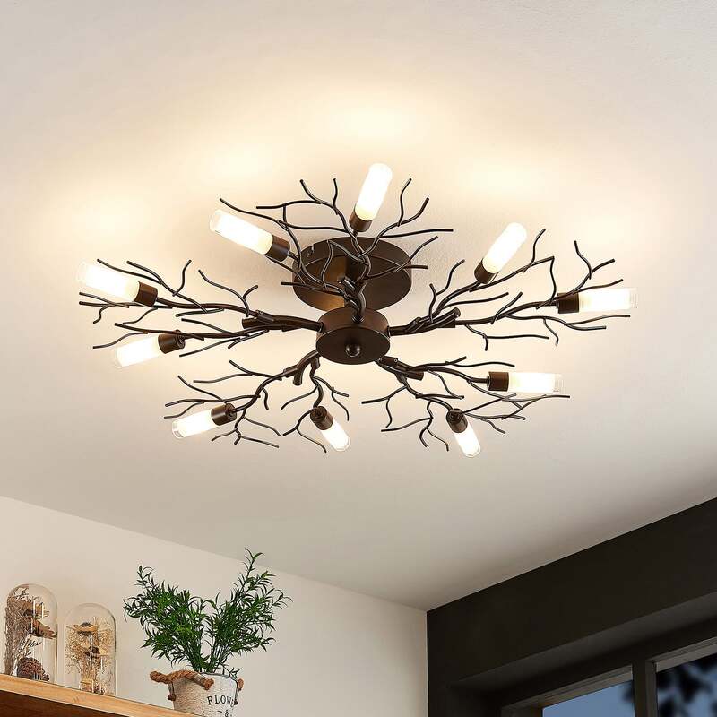 [gebraucht] B-ware Lindby Deckenleuchte Bigna Led Lampe 10-flammig Dimmbar Dunkelbraun Ø 68 Cm G9