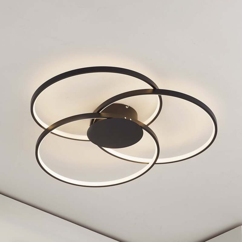 [gebraucht] B-ware Lindby Deckenleuchte Lampe Riley Led Dimmbar Schwarz Holzoptik 3000k 76x73cm