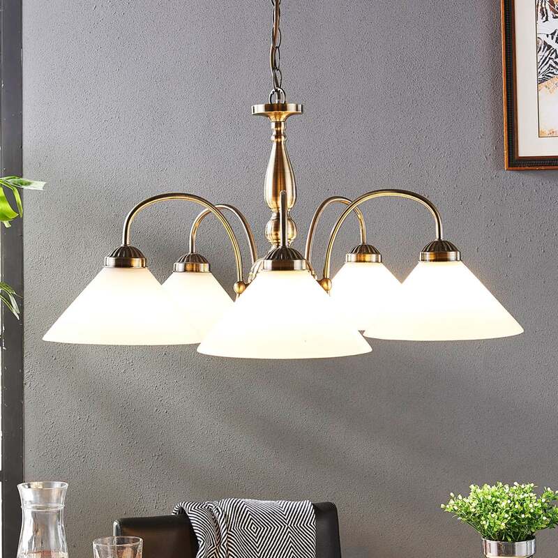 [gebraucht] B-ware Lindby Pendelleuchte Hängeleuchte Otis Led Lampe Dimmbar 5-flammig Weiß Ø 68 Cm