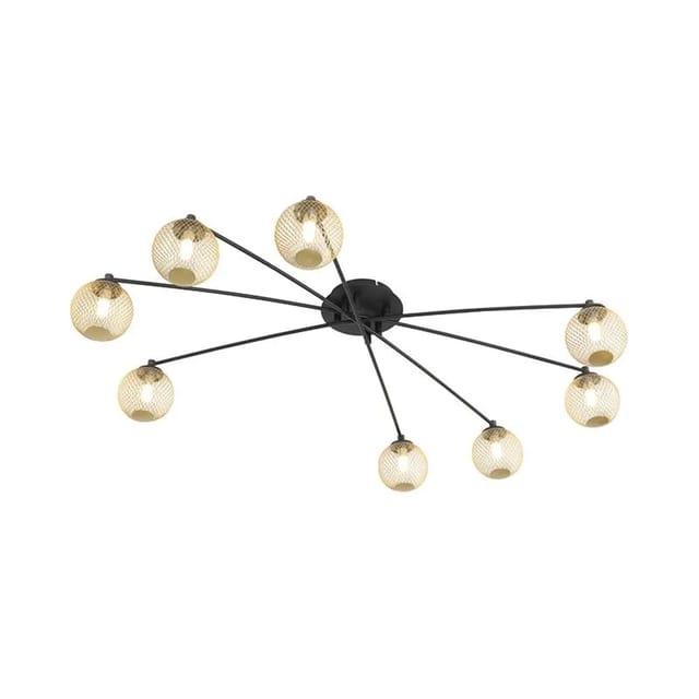 Qazqa - Moderne Deckenleuchte Schwarz Mit Goldenen 8 Lichtern - Athens Wire