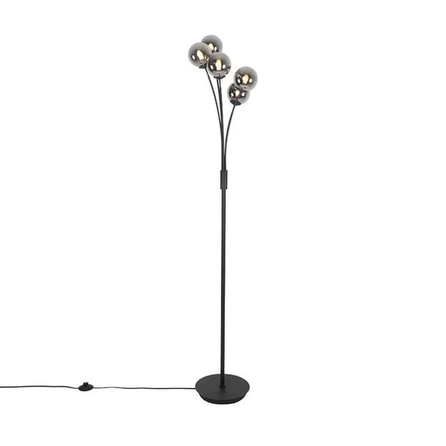 Moderne Stehlampe Schwarz 5-licht Mit Rauchglas - Athen