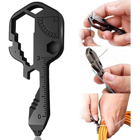 Vielseitiges Schlüsselwerkzeug, Outdoor-werkzeug, Edelstahl-flaschenöffner 24-in-1, Tragbarer Mini-schlüssel, Verwendet Als Schneidewerkzeug, Dosenöffner Usw. (schwarz)