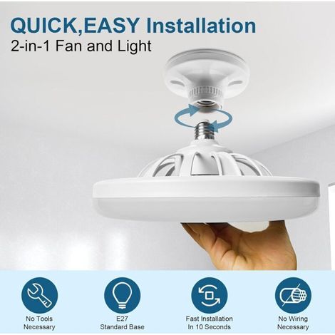 Beleuchteter Deckenventilator, Leiser Geschlossener 10-zoll-deckenventilator E27, 30w, Tragbarer Steckbarer Wandventilator Für Schlafzimmer Und Wohnzimmer, Dreistufige Farbtemperaturregelung