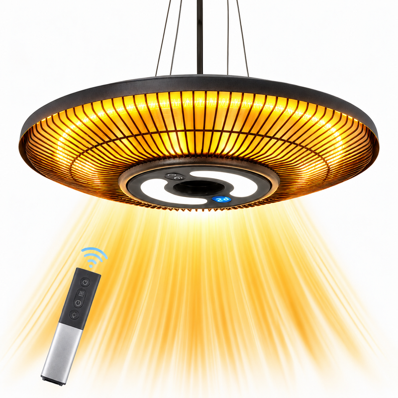 Gbly 2000-w-heizstrahler Mit Led-beleuchtung 42 Cm Durchmesser Ip65 Wasserdicht 24-stunden-timer Fernbedienung Und Touchscreen Schwarz Geeignet Für Terrassen Balkone Wohn- Und Schlafzimmer
