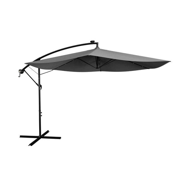 [gebraucht] B-ware Ampelschirm Garten Brazil Sonnenschirm Mit Led Kurbel Und Standfuß Grau 300cm