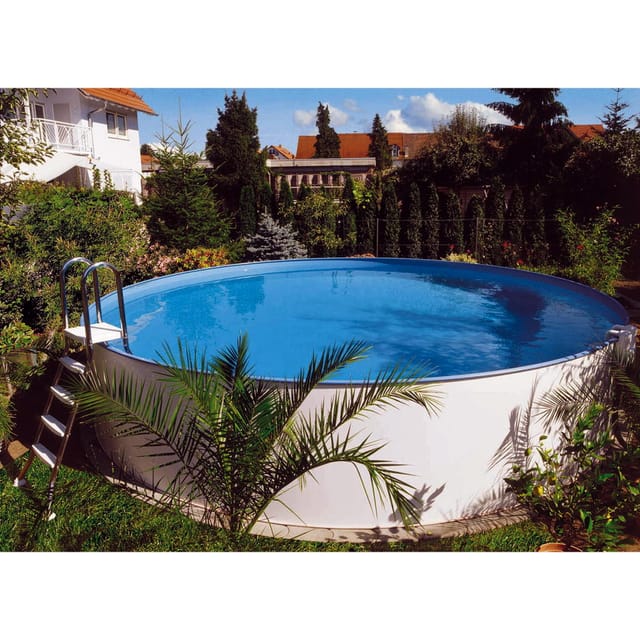 Stahlwandpool Rund Exklusiv 450x120 Cm, Stahl 0,6 Mm Weiß, Folie 0,6 Mm Blau, Einhängebiese