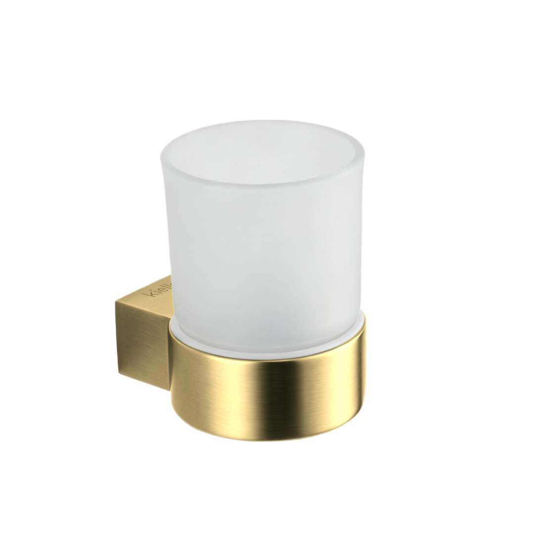 Kielle Vega - Glas Für Zahnbürste Und Paste Mit Halter, Mattglas/gebürstetes Gold 40018026