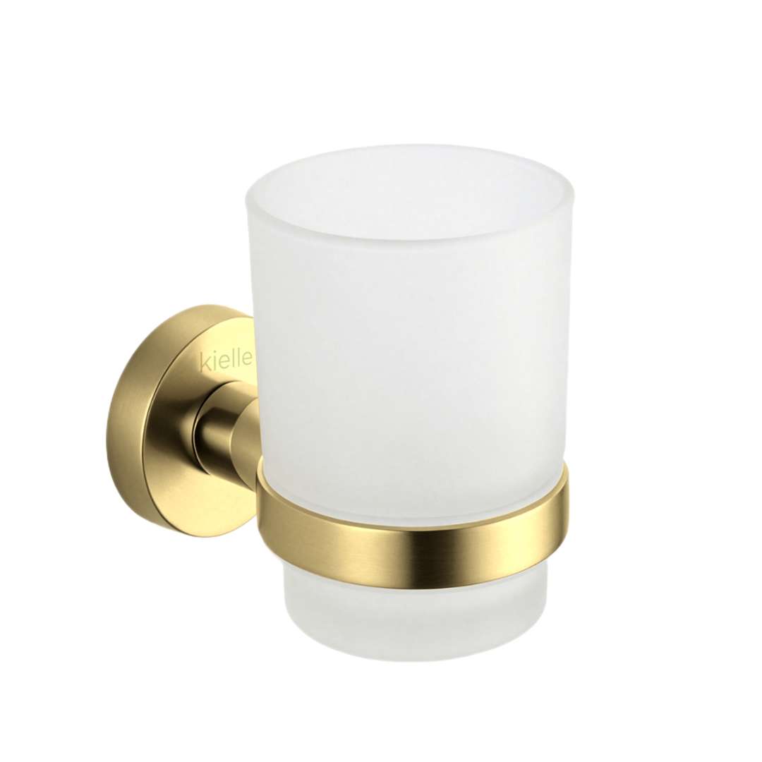 Kielle Oudee - Glas Für Zahnbürste Und Paste Mit Halter, Mattglas/gebürstetes Gold 40002026