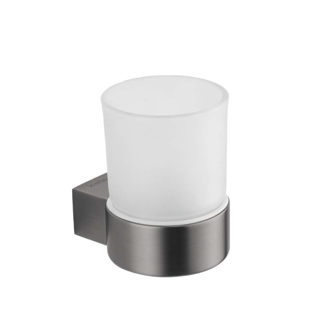 Kielle Vega - Glas Für Zahnbürste Und Paste Mit Halter, Milchglas/grau 40018027