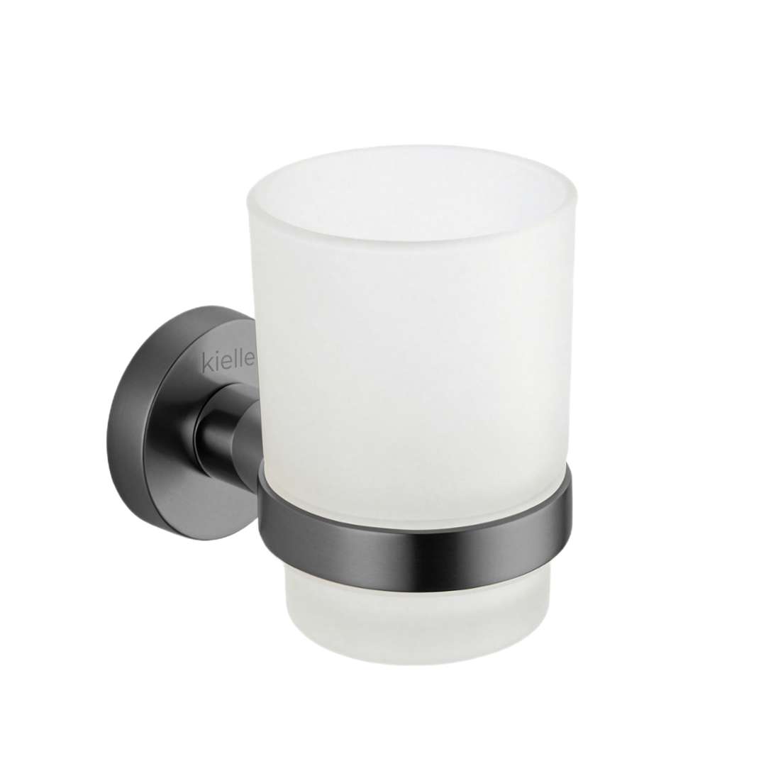 Kielle Oudee - Glas Für Zahnbürste Und Paste Mit Halter, Milchglas/grau 40002027