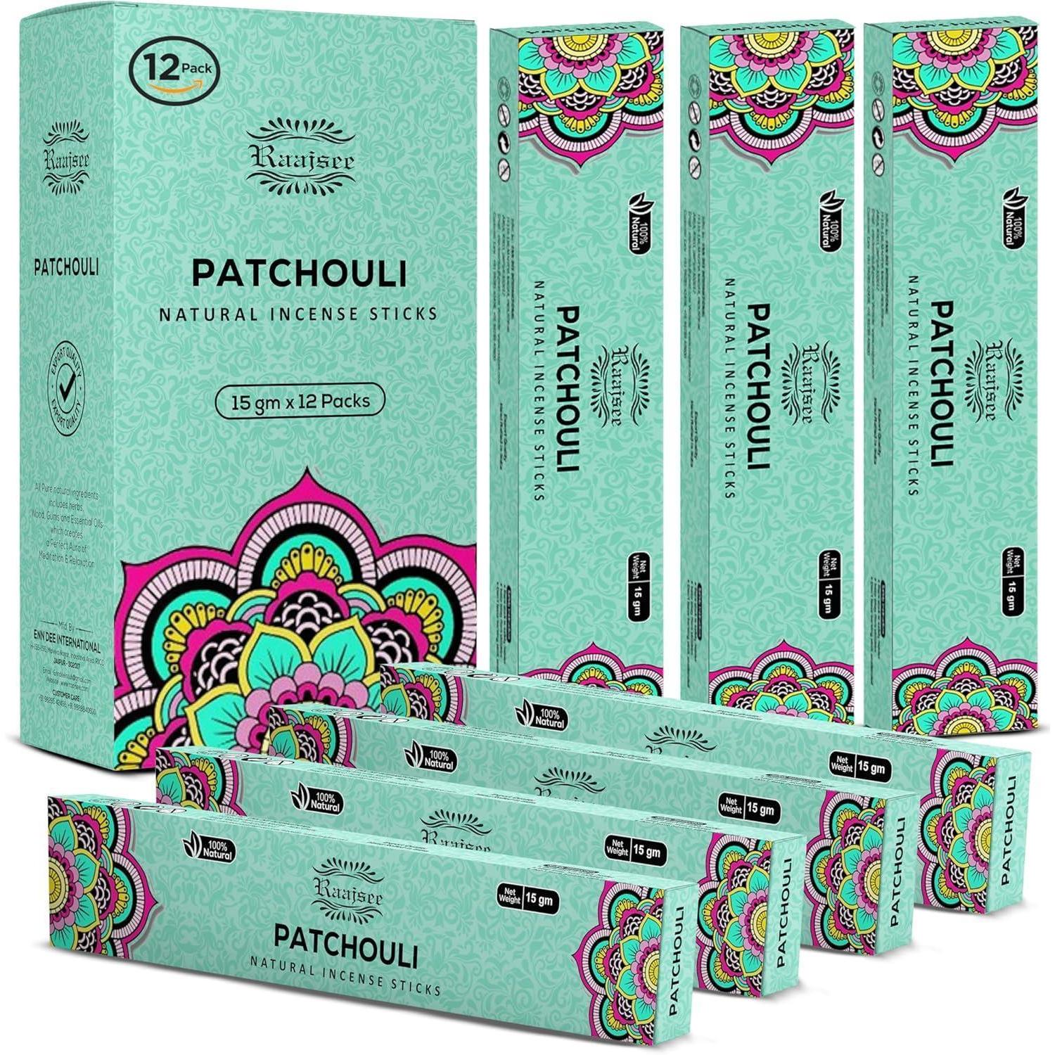 Räucherstäbchen Patchouli 12er Packung 15g, 100% Natürlich, Handgerollt