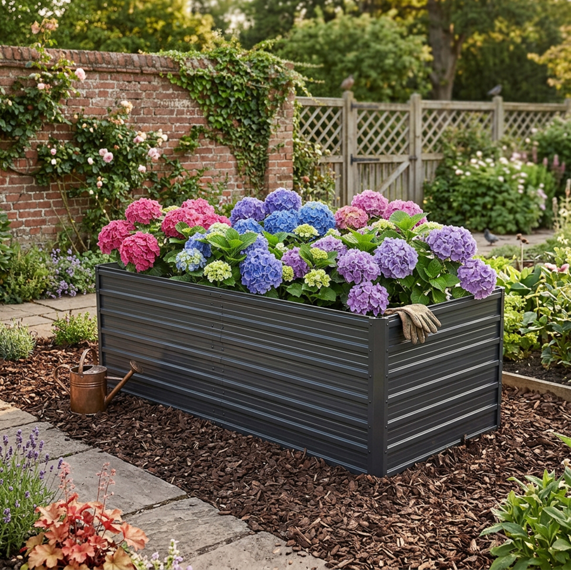 Hochbeet 190 X 90 X 64 Cm Aus Schwarzem Stahl Mit Offenem Boden Für Terrasse – Meubliv
