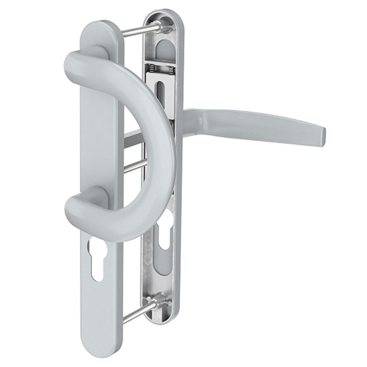 Langschildgarnitur Aluminium Schmalrahmengarnitur 92mm Silber Pz Lochung Türdrücker Bügelgriff/drücker 55-70mm Nein