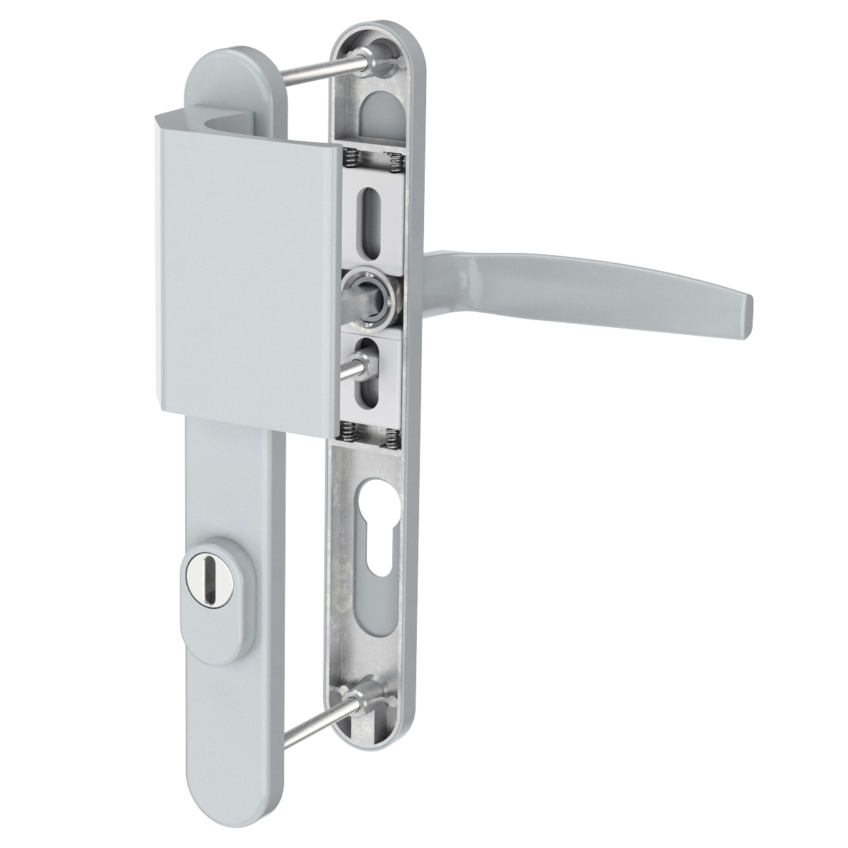 Langschildgarnitur Aluminium Schmalrahmengarnitur 92mm Silber Pz Lochung Türdrücker Stossgriff/drücker 87-102mm Ja