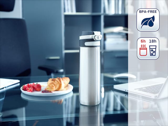 Thermobecher Flip 600 Ml Silber - Leifheit