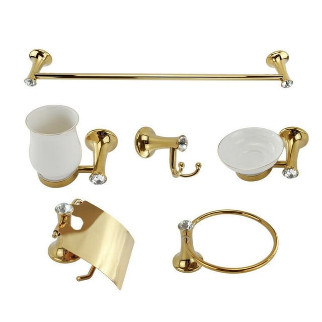 Trade Shop Traesio - Trade Shop - Set 6 Pz Bathroom Und Ceramische Accessorien Mit Acrilischen Luce Pointen -