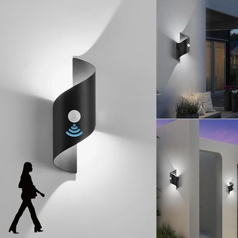 Led-wandleuchte Für Innen- Und Außenbereich Mit Bewegungsmelder, 10 W, Kaltweißes Licht 6000 K, Wasserdichte Wandbeleuchtung Ip65, Modernes Design Aus Spiralförmigem Metall, Schwarz, Für Garten