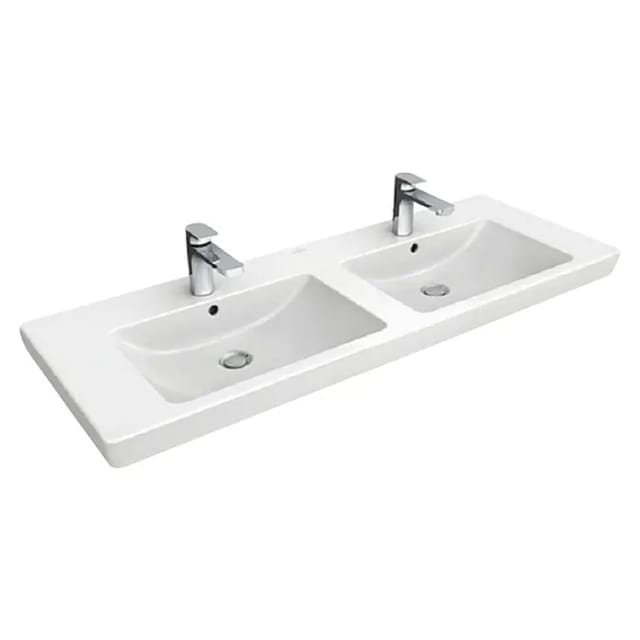 Villeroy&boch - Subway 2.0 - Doppelwaschtisch 130x47 Cm, Mit Überlauf, Hahnlöchern, Weiß 7175d001