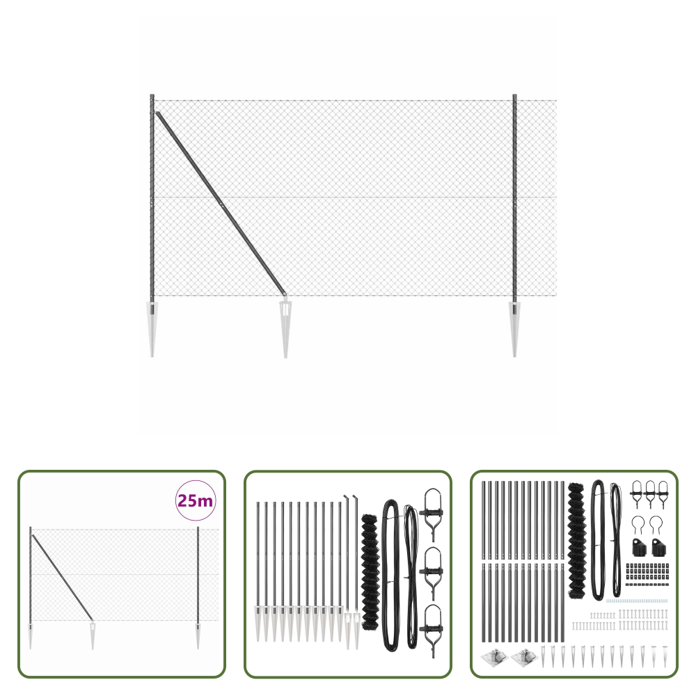 Vidaxl Stahl Und Pvc - Zaunpfosten Grau 25 X 1,6 M (60 X 60 Mm Gewebe) Stahl Und Pvc