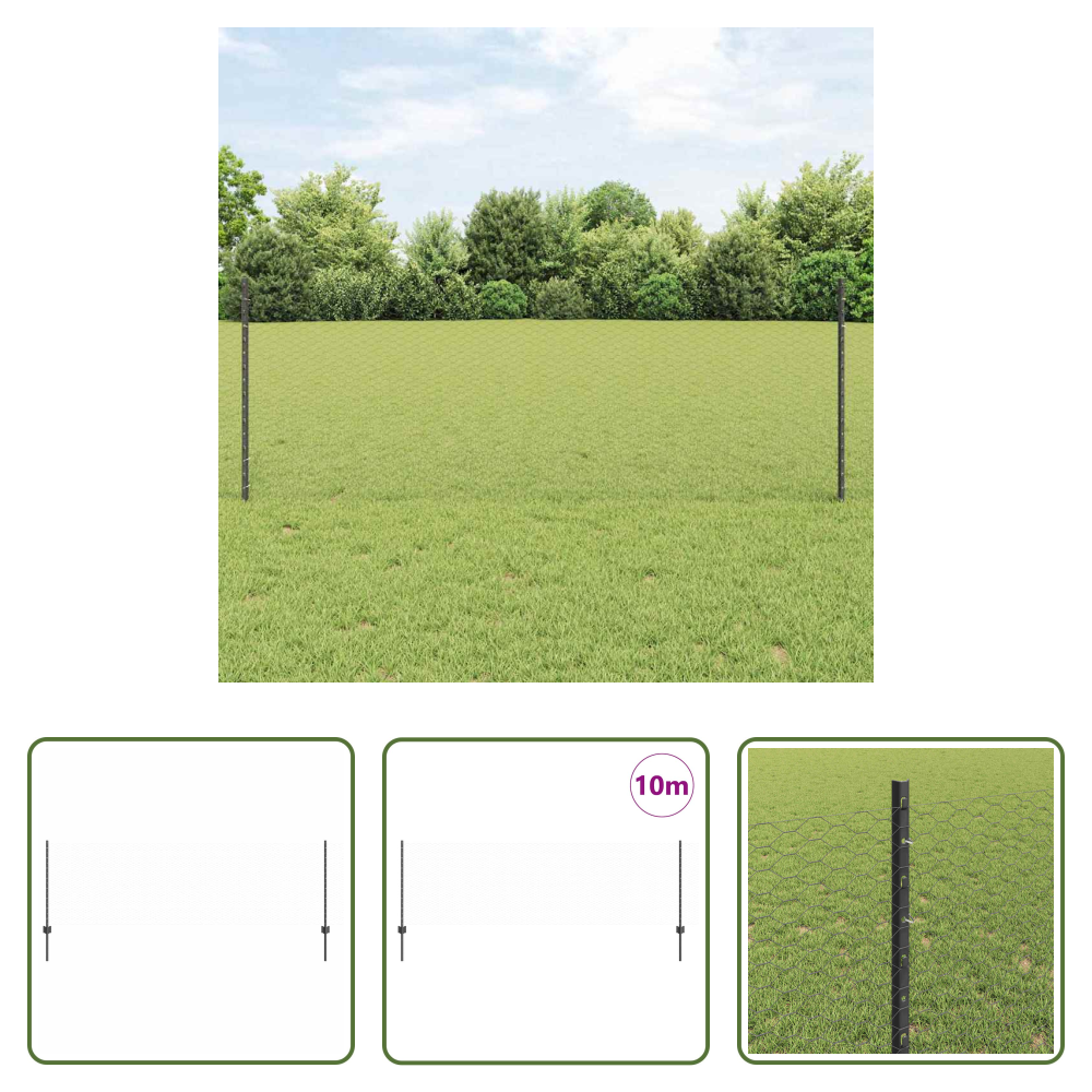 Vidaxl Außenzaun - Zaun Mit Pfosten Grau 0,8 X 10 M Stahl Und Pvc