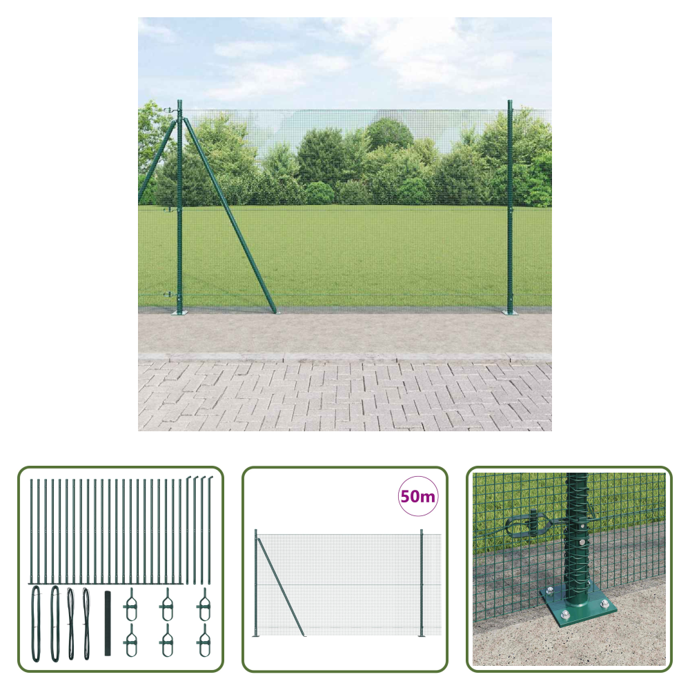 Zaunpfosten - Zaunpfosten Grün 50 X 1,4 M (12 X 12 Mm Netz) Stahl Und Pvc