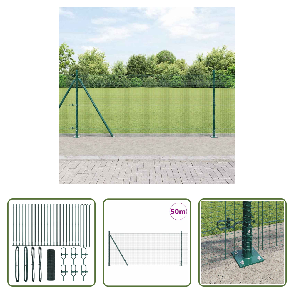 Vidaxl Stahlzaunpfosten - Zaunpfosten Grün 50 X 0,8 M (16 X 16 Mm Maschen) Stahl Und Pvc