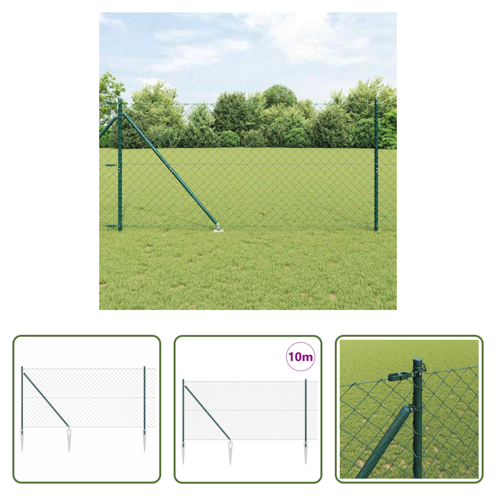 Vidaxl Stahl Und Pvc - Zaunpfosten Grün 10 X 1,4 M (40 X 40 Mm Maschen) Stahl Und Pvc