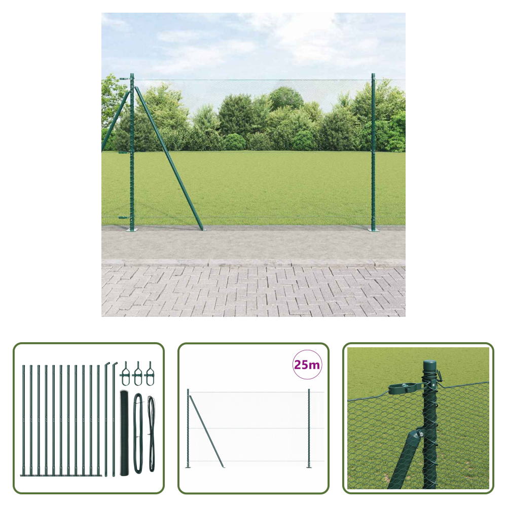 Vidaxl Außenpfosten - Zaunpfosten Grün 25 X 1,6 M (13 Mm Maschenweite) Stahl Und Pvc