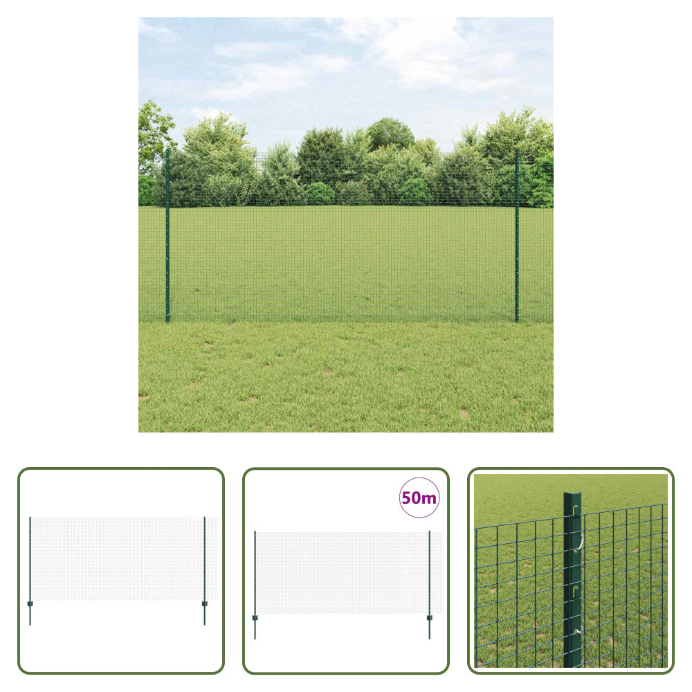 Terrassenzaun - Zaun Mit Pfosten Grün 1,2 X 50 M Stahl Und Pvc