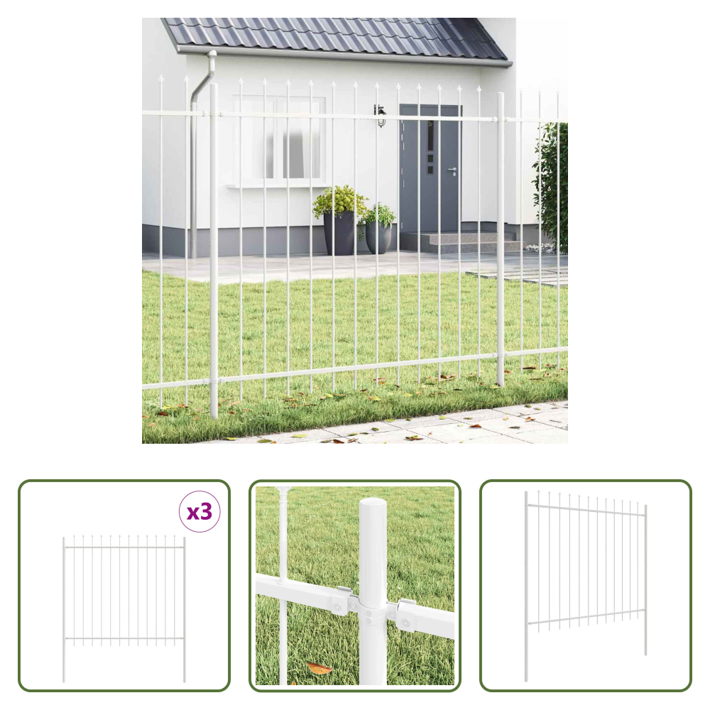 Gartenzaun 3 Stück - Gartenzaun 3 Pcs Weiß 5,1 X 1,5 M Pulverbeschichteter Stahl