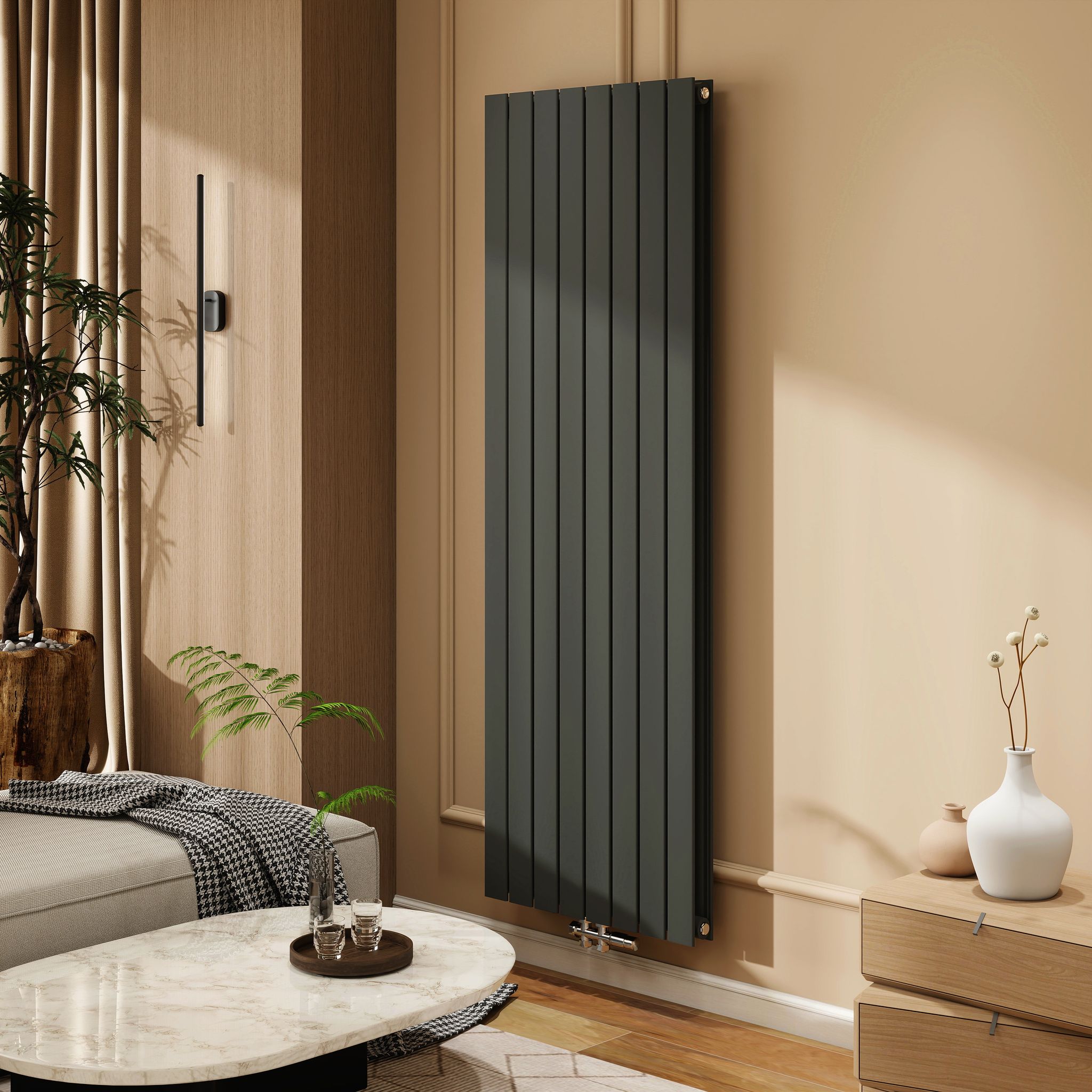 Duschparadies Heizkörper 1800x602mm 2300w, Vertikal Designheizkörper, Doppellagig Anthrazit Flach Mittelanschluss