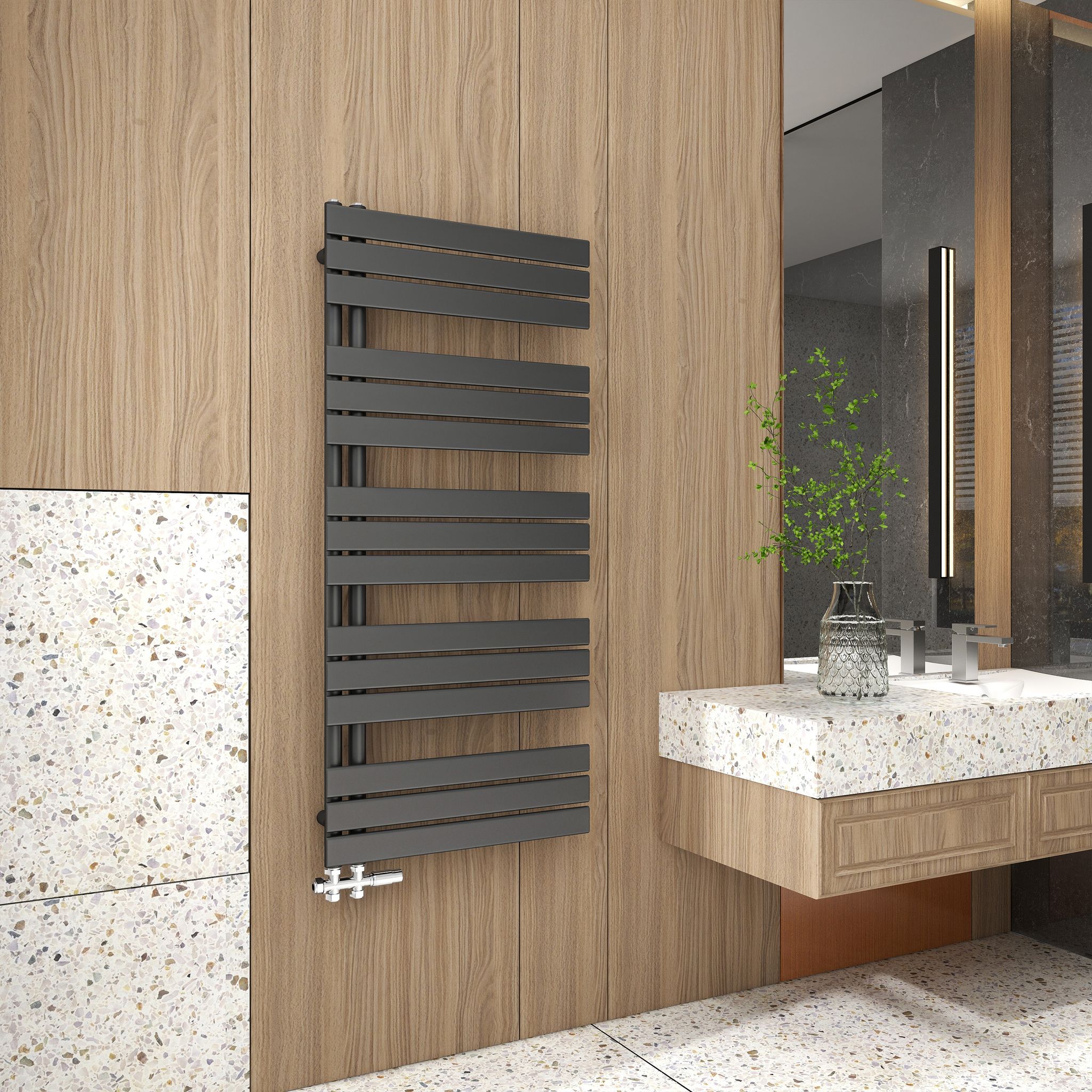 Duschparadies Design Badheizkörper Heizkörper 1320x600mm Flach Paneel Seitenanschlusss Für Badzimmer Anthrazit 886w