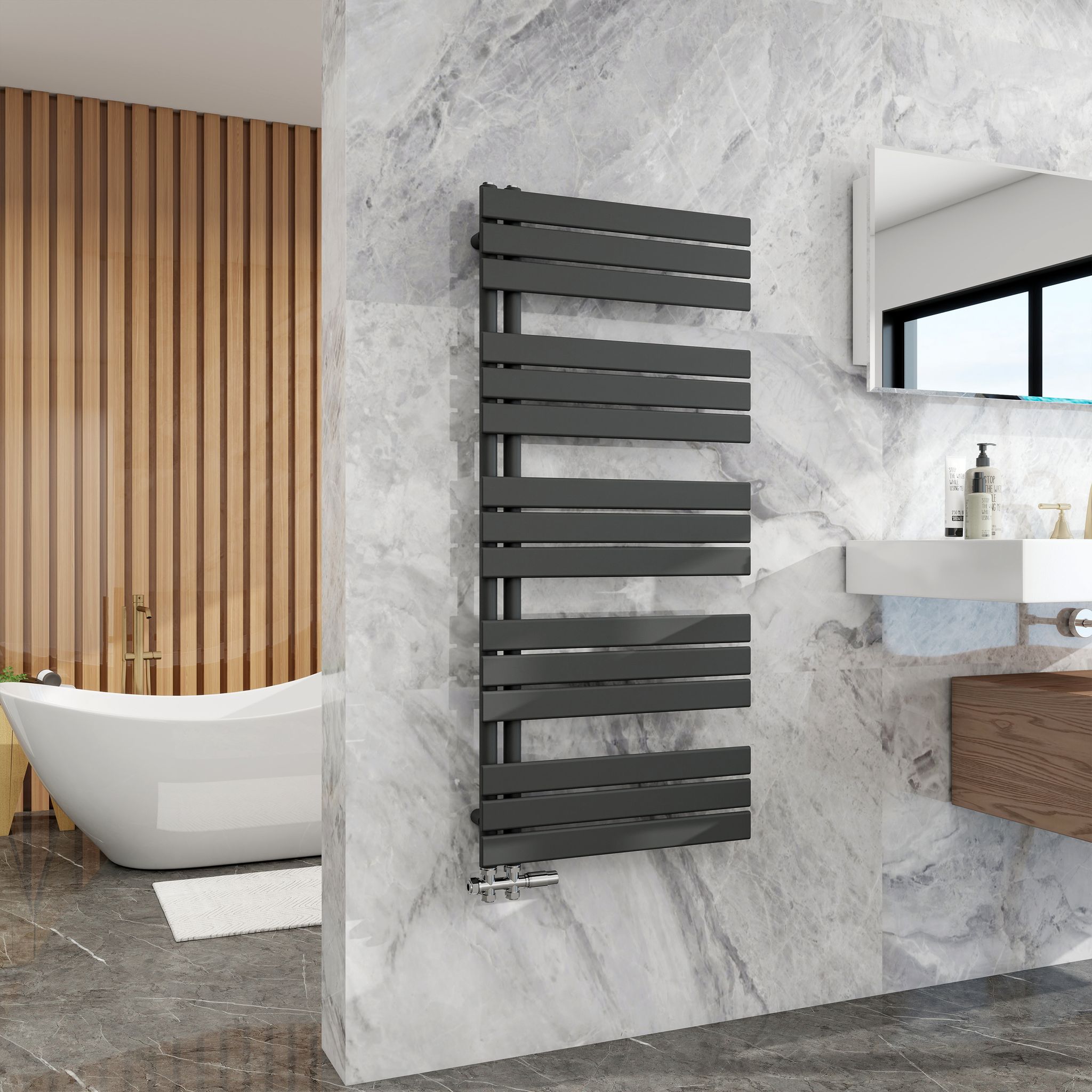 Duschparadies Design Badheizkörper Heizkörper 1320x600mm Flach Paneel Seitenanschlusss Für Warmwasserbetrieb Anthrazit 886w