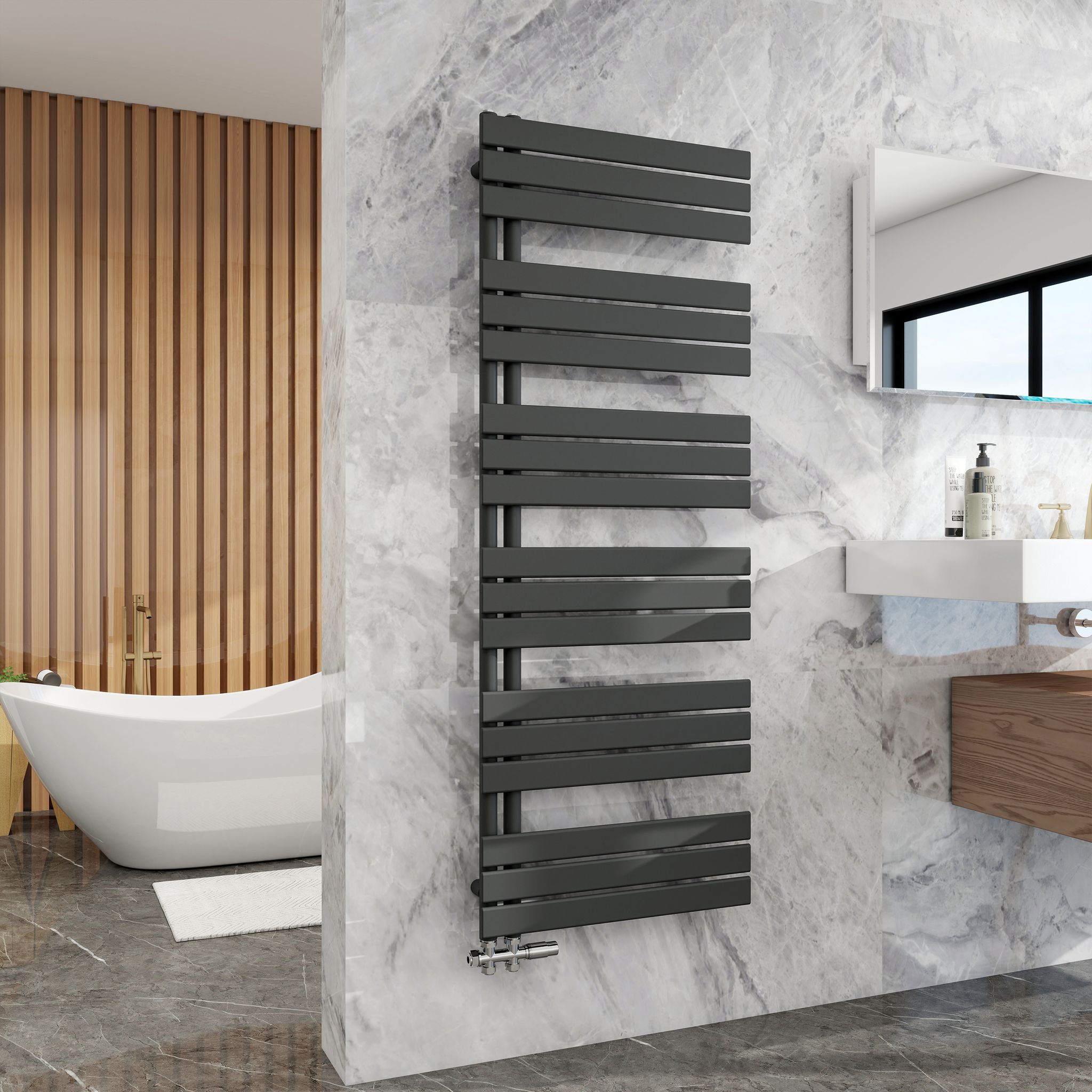 Duschparadies Design Badheizkörper Heizkörper 1599x600mm Flach Paneel Seitenanschlusss Für Warmwasserbetrieb Anthrazit 1028w
