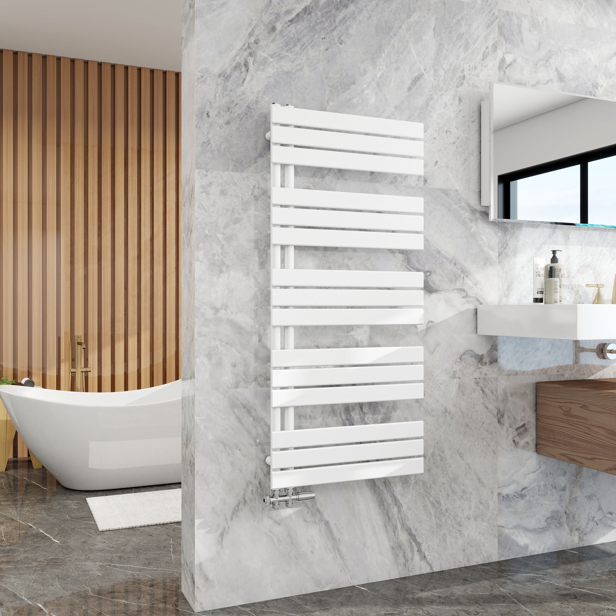 Duschparadies Design Badheizkörper Heizkörper 1320x600mm Flach Paneel Seitenanschlusss Für Warmwasserbetrieb Weiß 886w