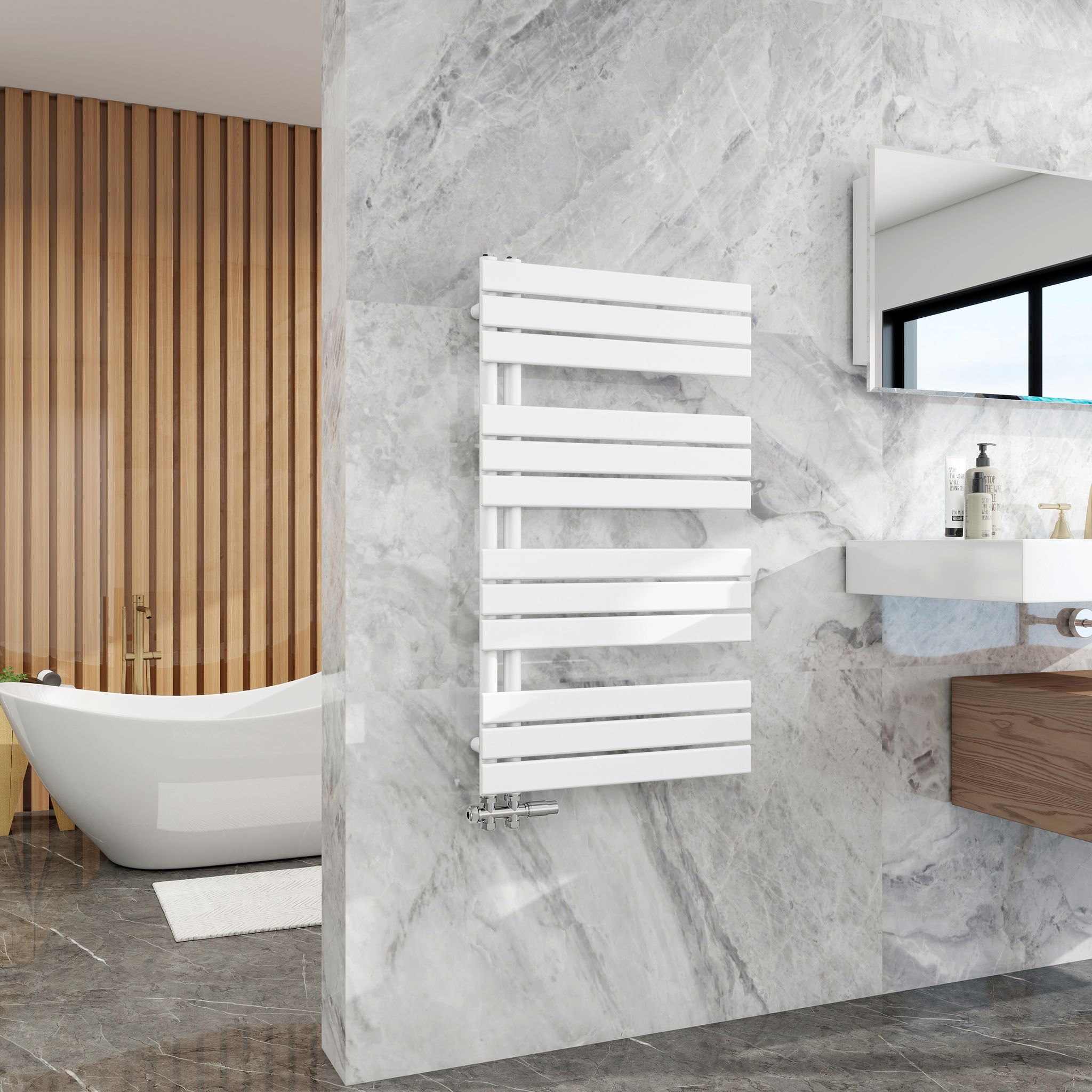Duschparadies Design Badheizkörper Heizkörper 1042x600mm Flach Paneel Seitenanschlusss Für Warmwasserbetrieb Weiß 741w