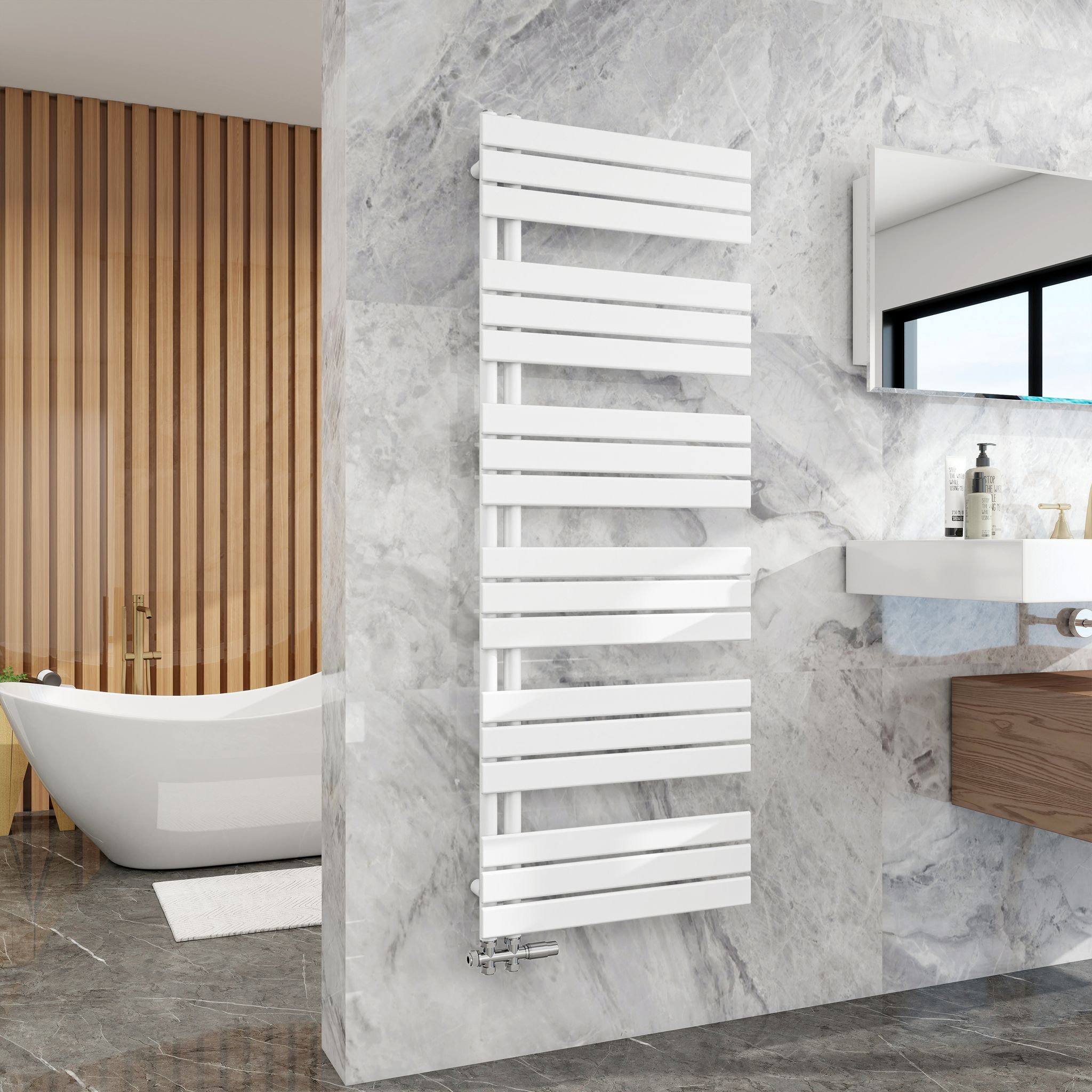 Duschparadies Design Badheizkörper Heizkörper 1599x600mm Flach Paneel Seitenanschlusss Für Warmwasserbetrieb Weiß 1027w