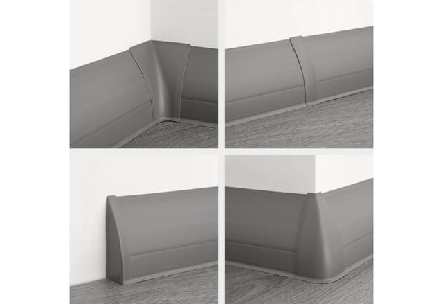 Lemal - Pvc Sockelleisten Sparpakete Fußbodenleisten 23x65mm Modern Kabelkanal: 0107 Grau, 30 Meter / 15 Leisten