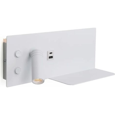 Weiße Led-wandleuchte Mit 7 W + 3 W Leselampe Und Usb-c-anschluss (linke Seite), 30 Cm